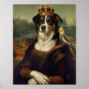 Mona Lisa Dog with Cockatiel Parrot Fine Art Poste Poster
