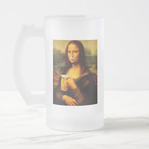 Mona Lisa drinking beer Beer lovers Frosted Glass Beer Mug