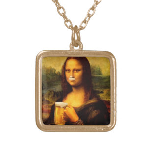 Mona Lisa drinking beer Beer lovers Gold Plated Necklace