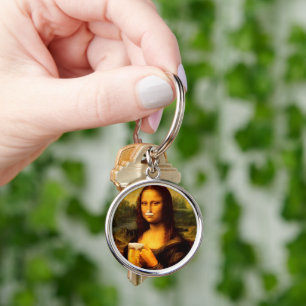 Mona Lisa drinking beer Beer lovers Keychain