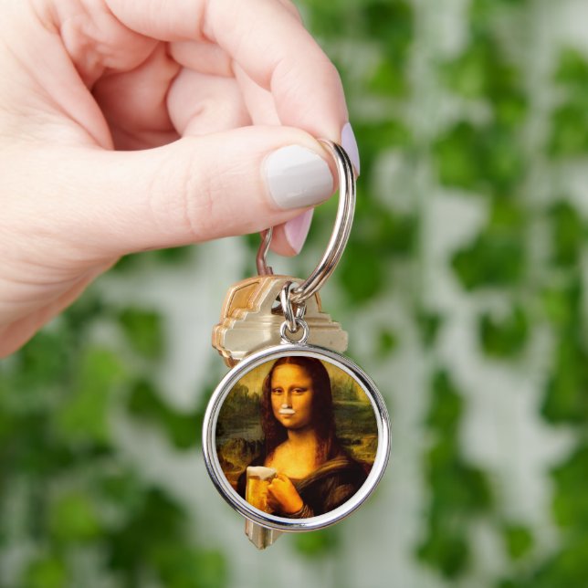 Mona Lisa drinking beer Beer lovers  Keychain (Hand)