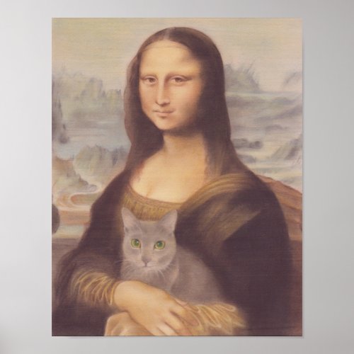 Mona Lisa e Russian Blue Cat Leonardo da Vinci Poster