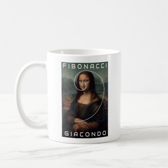 Mona Lisa Fibonacci Spiral Gold Ratio Custom Text Coffee Mug (Left)