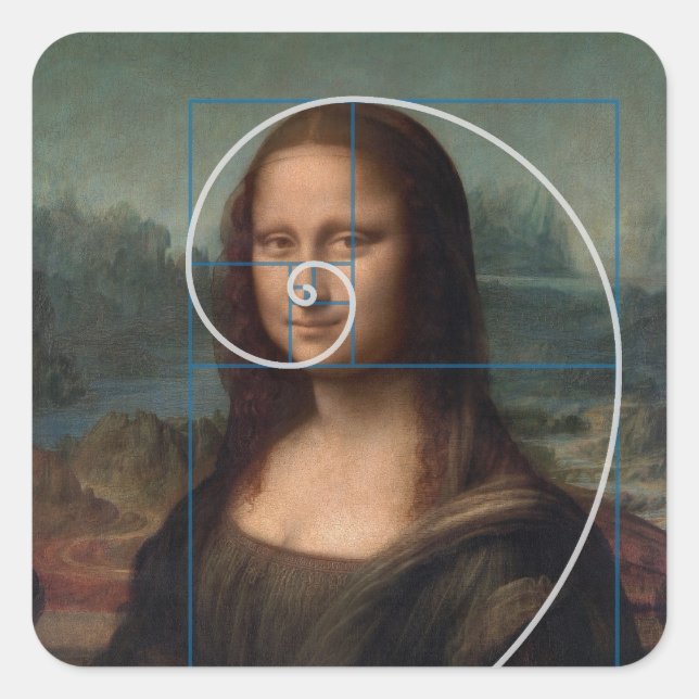 Mona Lisa Fibonacci Spiral Gold Ratio Square Sticker (Front)