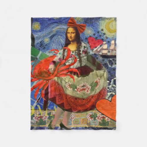 Mona Lisa Fun Whimsical Colorful  Fleece Blanket