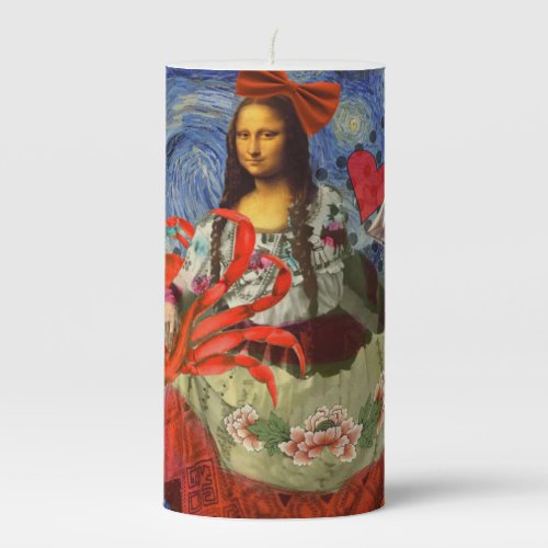 Mona Lisa Fun Whimsical Colorful  Pillar Candle