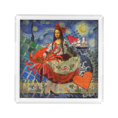 Mona Lisa Fun Zodiac Whimsical  Acrylic Tray