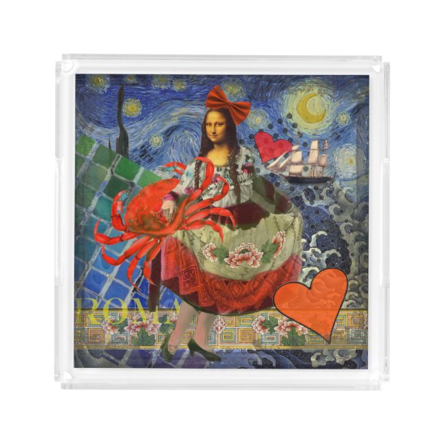 Mona Lisa Fun Zodiac Whimsical  Acrylic Tray (Front)