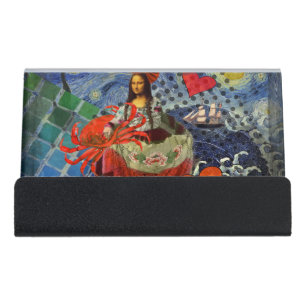 Mona Lisa Fun Zodiac Whimsical Desk Business Card Holder