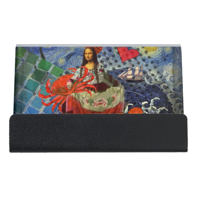 Mona Lisa Fun Zodiac Whimsical  Desk Business Card Holder (Front)