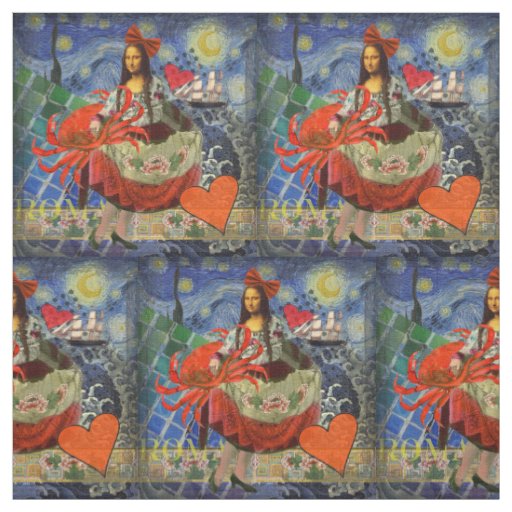 Mona Lisa Fun Zodiac Whimsical  Fabric