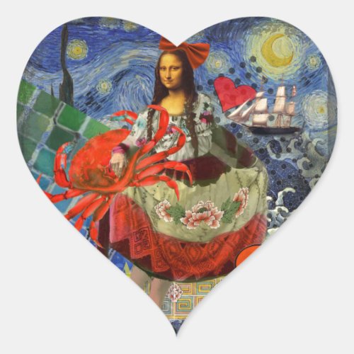 Mona Lisa Fun Zodiac Whimsical  Heart Sticker