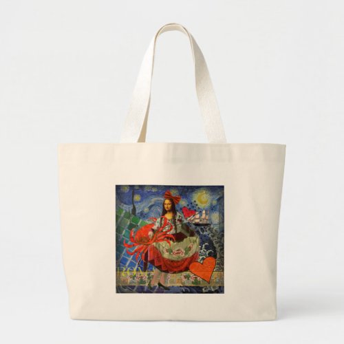 Mona Lisa Fun Zodiac Whimsical  Large Tote Bag