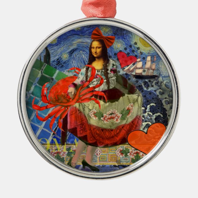 Mona Lisa Fun Zodiac Whimsical  Metal Ornament (Front)