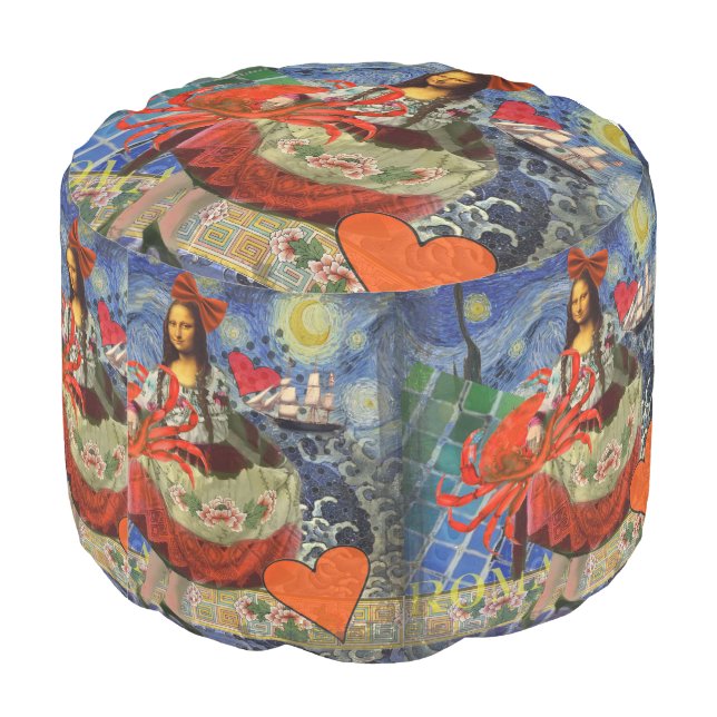 Mona Lisa Fun Zodiac Whimsical  Pouf (Angled Back)