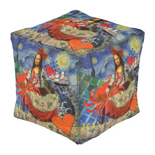 Mona Lisa Fun Zodiac Whimsical  Pouf