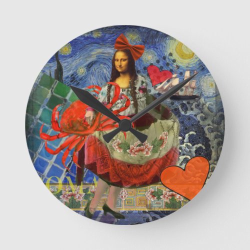 Mona Lisa Fun Zodiac Whimsical  Round Clock