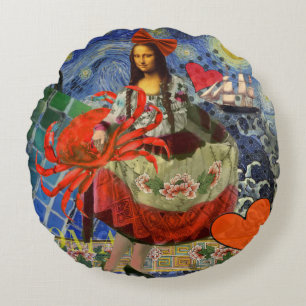 Mona Lisa Fun Zodiac Whimsical Round Pillow
