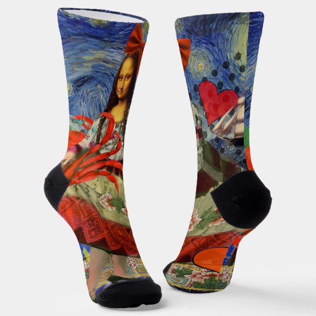 Mona Lisa Fun Zodiac Whimsical  Socks (Angled)