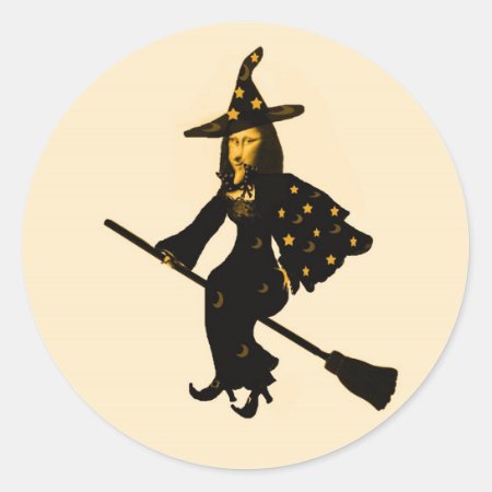"mona Lisa Goes To Halloween Party"* Classic Round Sticker