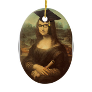 Mona Lisa Graduation Grad Cap Ceramic Ornament