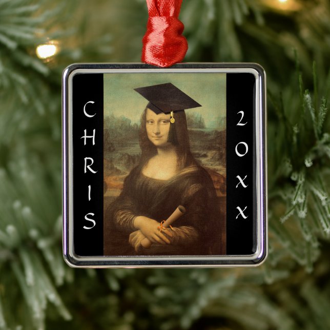 Mona Lisa Graduation Grad Cap Metal Ornament (Tree)