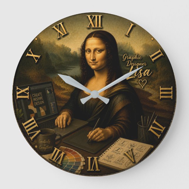 Mona Lisa Graphic Designer Digital Creative Studio Large Clock (Front)