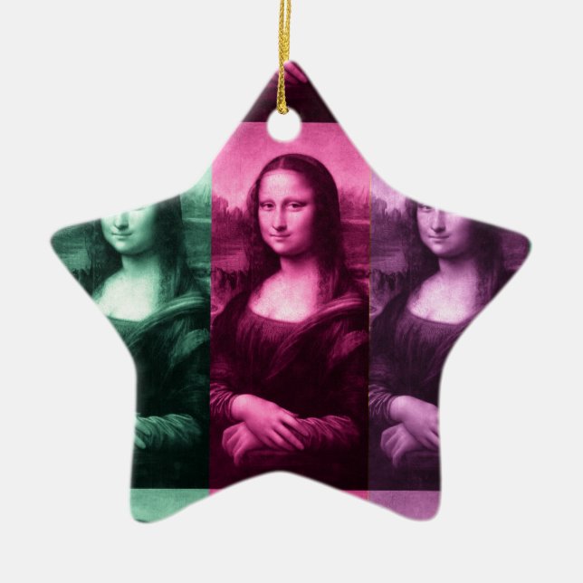 Mona Lisa Green Pink Purple Ceramic Ornament (Front)