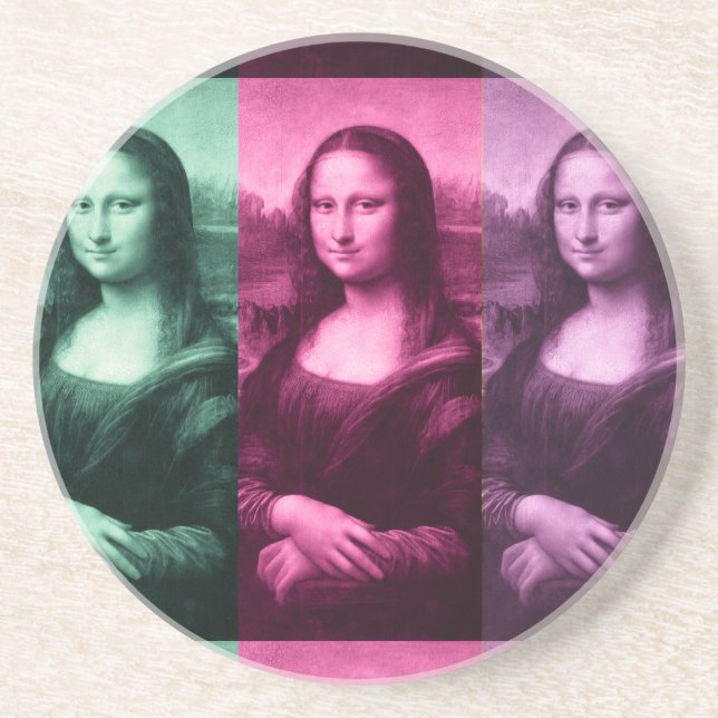 Mona Lisa Green Pink Purple Coaster (Front)
