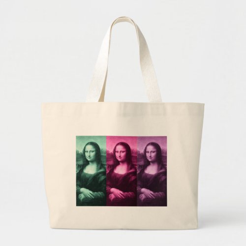 Mona Lisa Green Pink Purple Large Tote Bag