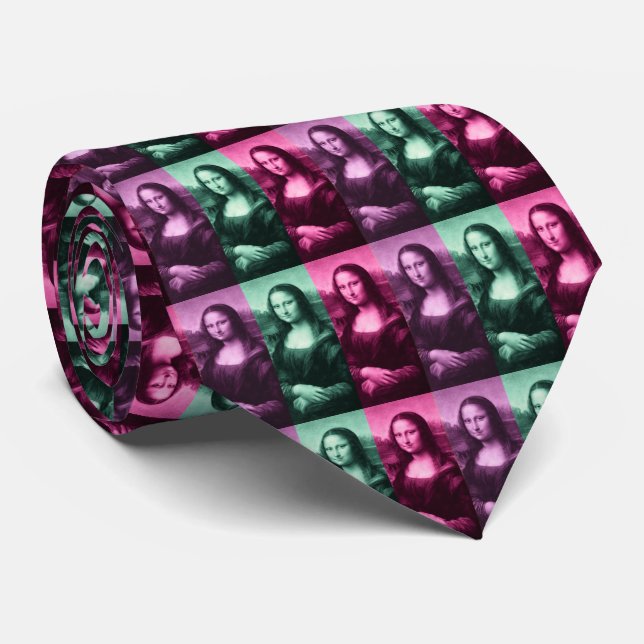 Mona Lisa Green Pink Purple Neck Tie (Rolled)