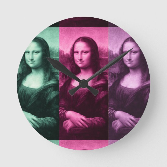 Mona Lisa Green Pink Purple Round Clock (Front)