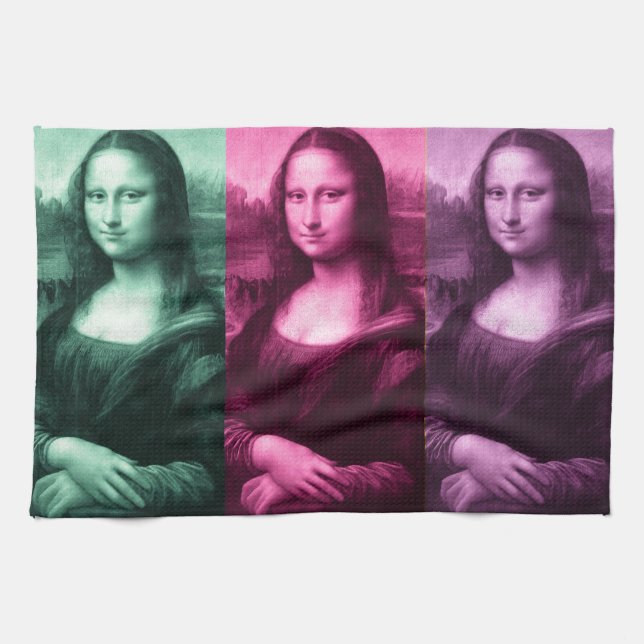 Mona Lisa Green Pink Purple Towel (Horizontal)