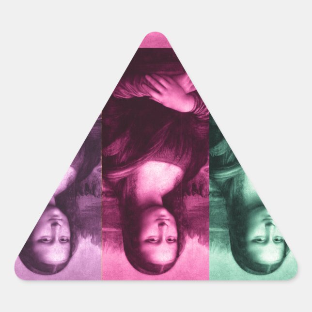 Mona Lisa Green Pink Purple Triangle Sticker (Front)