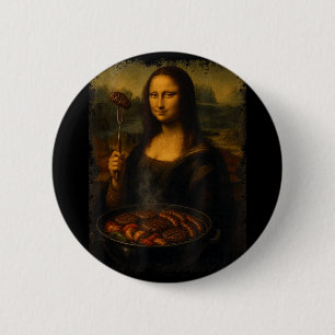 Mona lisa grilling bbq funny button