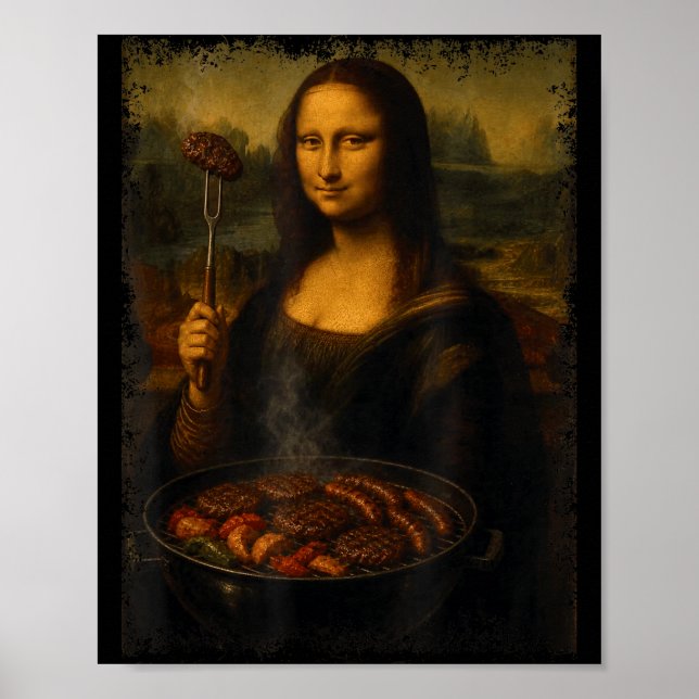 Mona lisa grilling bbq funny  poster (Front)