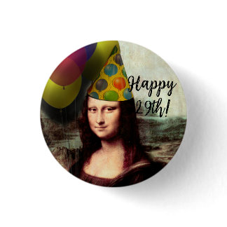 Mona Lisa Happy Birthday Party Hat Button