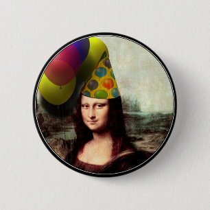 Mona Lisa Happy Birthday Party Hat Button