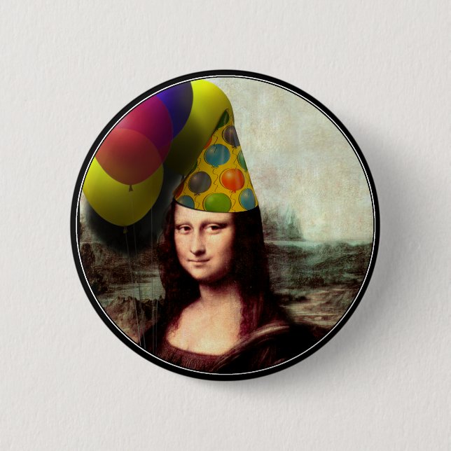 Mona Lisa Happy Birthday Party Hat Button (Front)