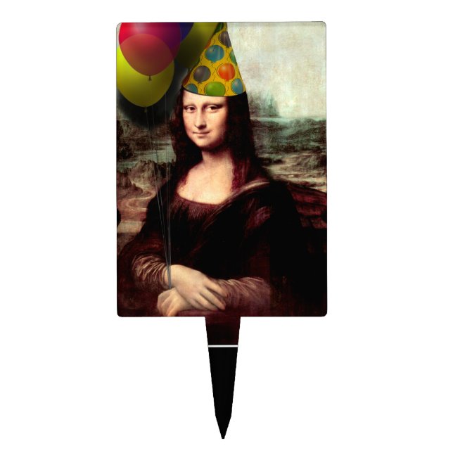 Mona Lisa Happy Birthday Party Hat Cake Topper (Front)