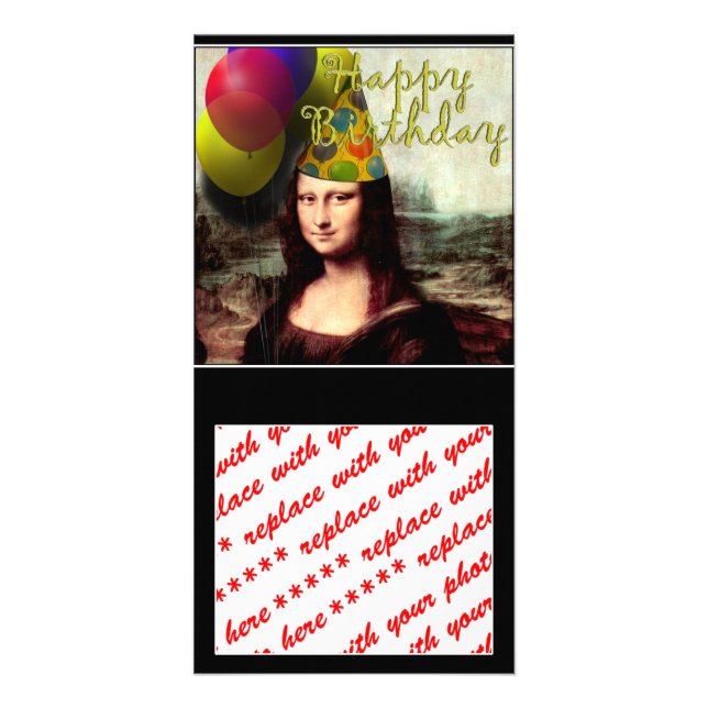 Mona Lisa Happy Birthday Party Hat Card (Front)