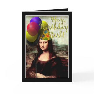 Mona Lisa Happy Birthday Party Hat Card