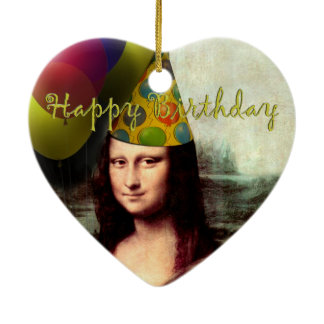Mona Lisa Happy Birthday Party Hat Ceramic Ornament