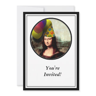 Mona Lisa Happy Birthday Party Hat Invitation
