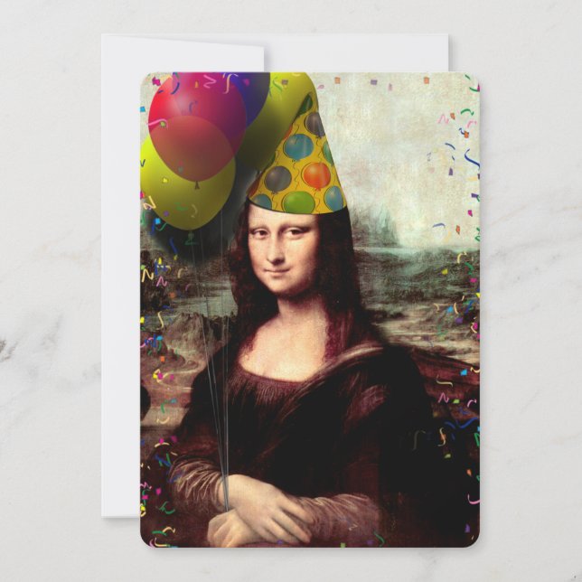 Mona Lisa Happy Birthday Party Hat Invitation (Front)