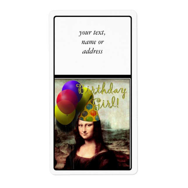 Mona Lisa Happy Birthday Party Hat Label (Front)