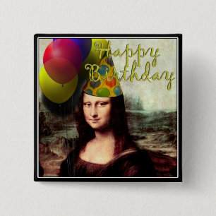Mona Lisa Happy Birthday Party Hat Pinback Button