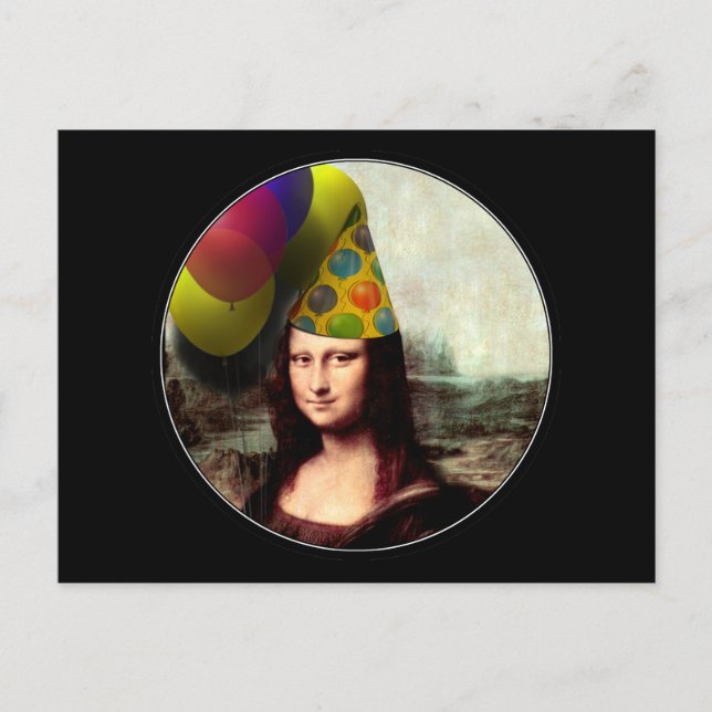 Mona Lisa Happy Birthday Party Hat Postcard (Front)