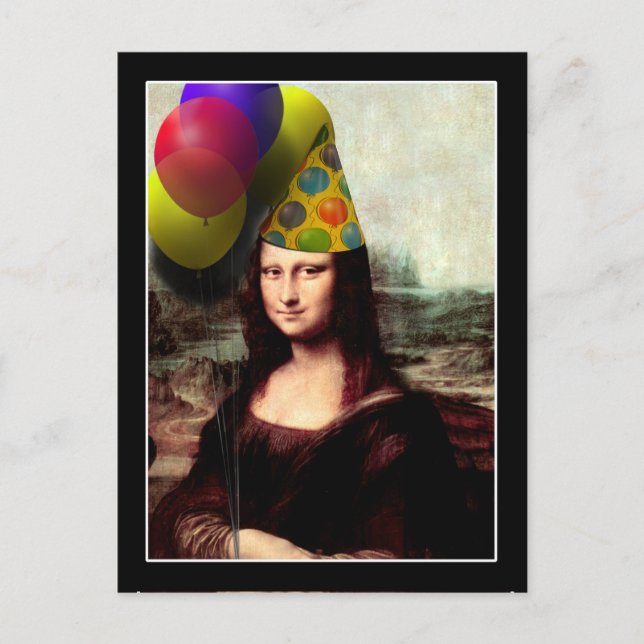 Mona Lisa Happy Birthday Party Hat Postcard (Front)