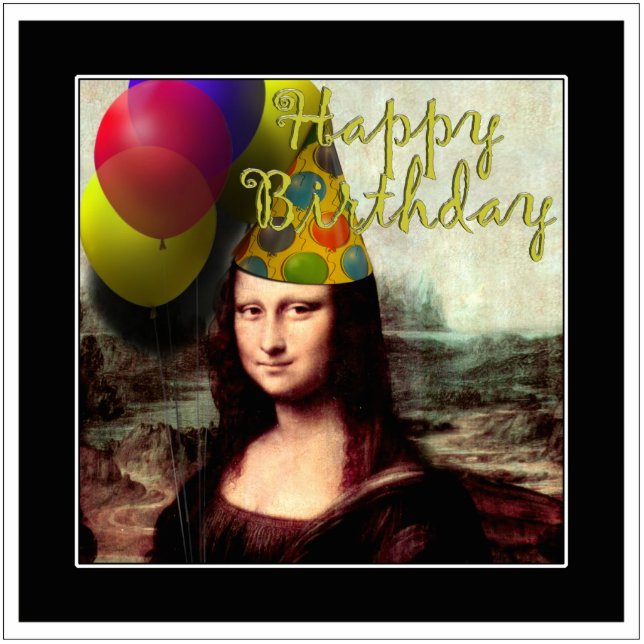 Mona Lisa Happy Birthday Party Hat Statuette (Front)